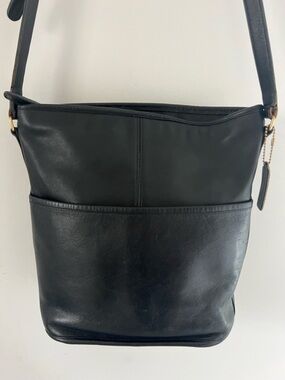 Vintage Coach Black Leather Crossbody with Brass Hardware and COA